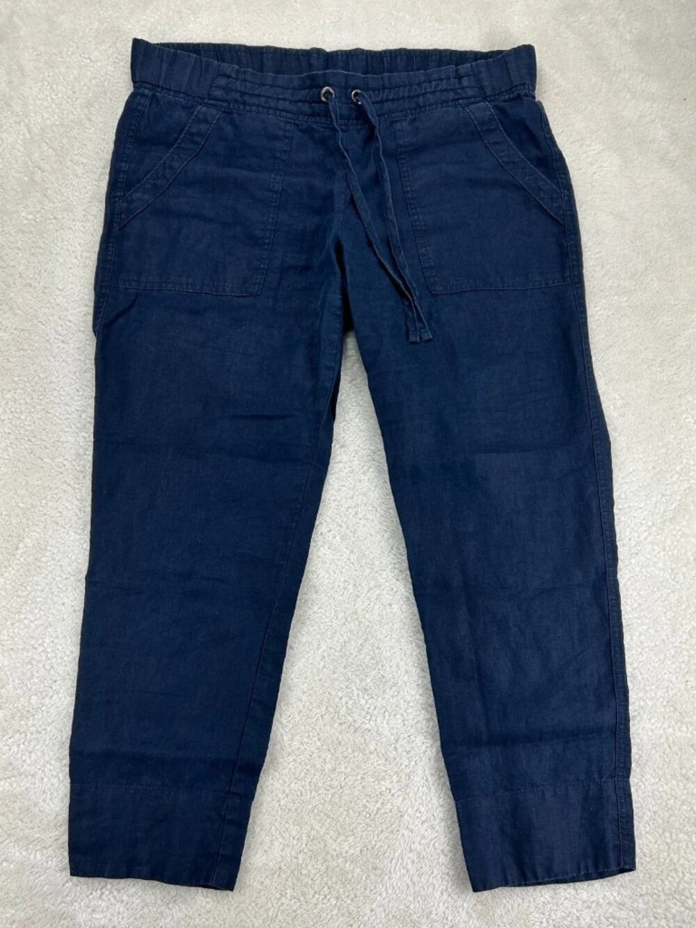 Athleta Linen Jogger Pants Womens 8 Blue Leg Drawstring Pockets Casual